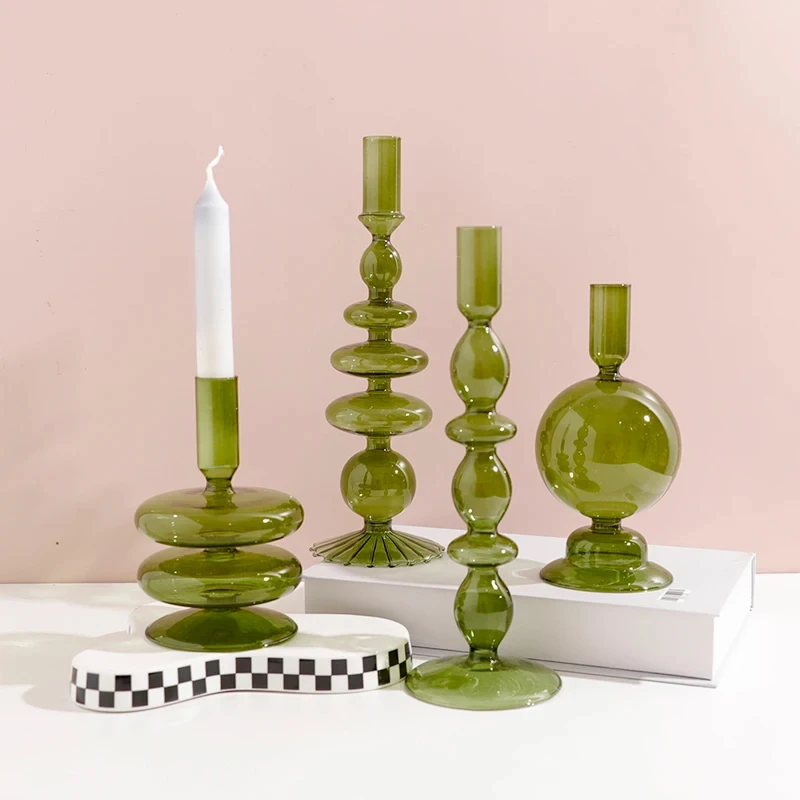 Candle holders dark green conical glass candle holder wedding table decoration