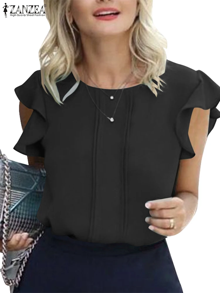 

Женская модная однотонная блузка ZANZEA, Летняя туника без рукавов с круглым вырезом, элегантная офисная рубашка, Женская Повседневная Праздничная сорочка