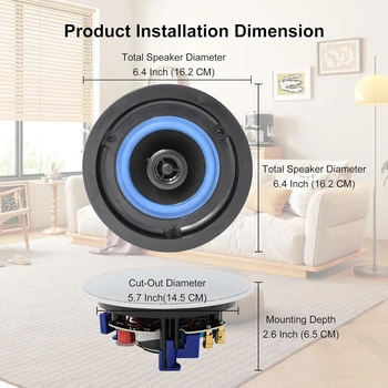Herdio 2PCS 4'' 160W Way Flush Mount Amplifier Bluetooth Ceiling Speakers Great For Humid Indoor Outdoor Placement Bath Kitchen 4
