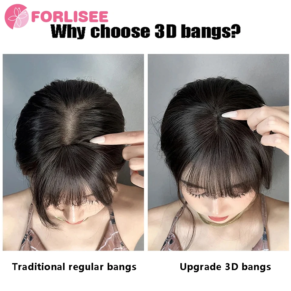 FORLISEE Fake Bangs 3D French Air Bangs Hairline Natural Forehead Invisible Simulation Hair Bangs Wig Piece