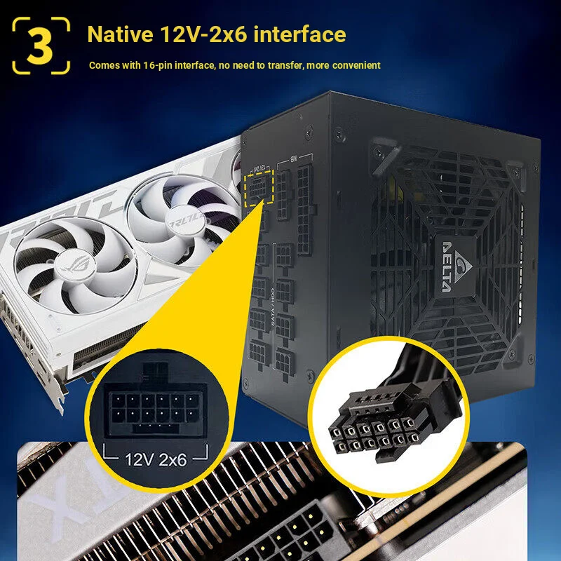 델타 등급 850W 전원 공급 장치 Sgm850 플래티넘 풀 모듈러 Atx3.1 컴퓨터 전원 공급 장치, 전체 전압/50 시리즈 그래픽 카드 지원/팬 시작-정지 기능/일본산 커패시터