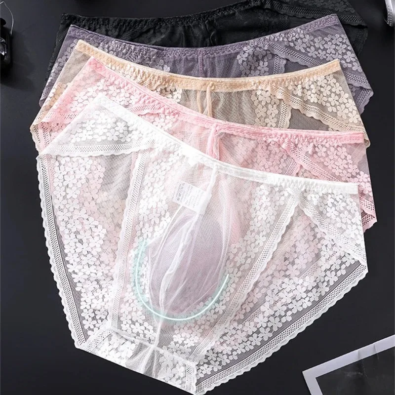 Lace Men's Underwear Ice Silk Calzoncillos Hombre 3D Convex Bag Adults 18 Plus Size Sexy Lingeries for Man Tangas Japonesa New