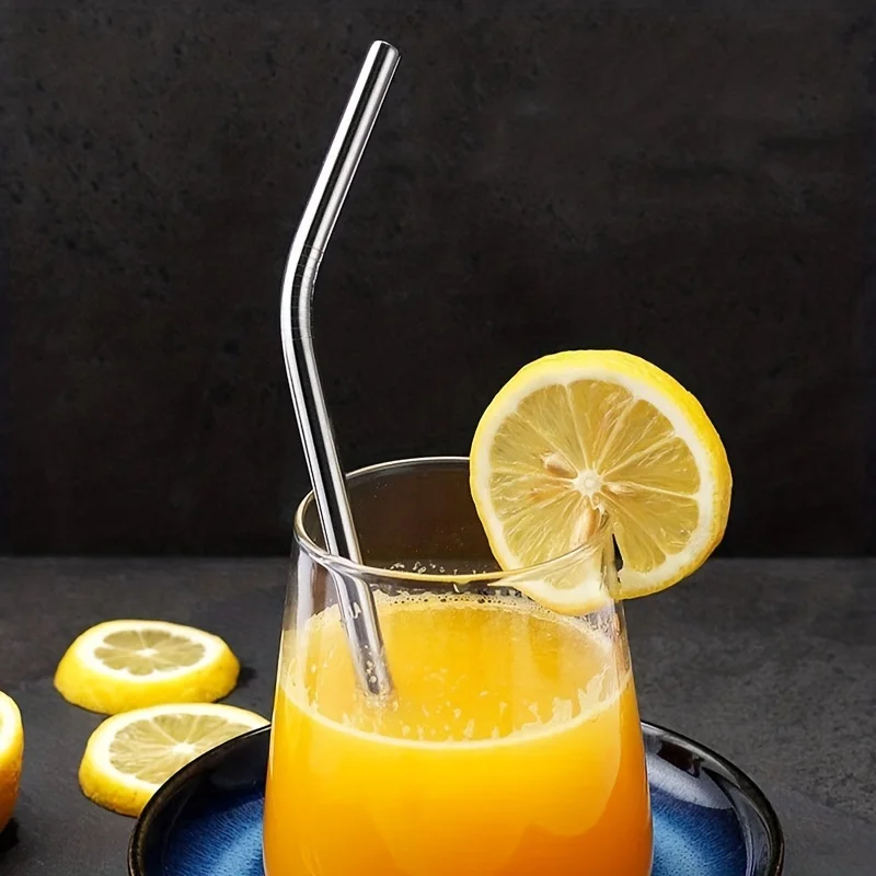Drinking Straws Metal Straw Set Straw Cleaner Brush Reusable Metal Drinking Straight Bent Straws Portable Stainless Steel Travel Straw Cleaning Brush 40oz Watercup Accessories