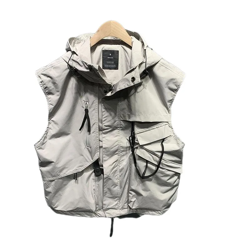 vest women Hooded vest female spring 2024 new Japanese loose tooling windproof loose trend sleeveless vest