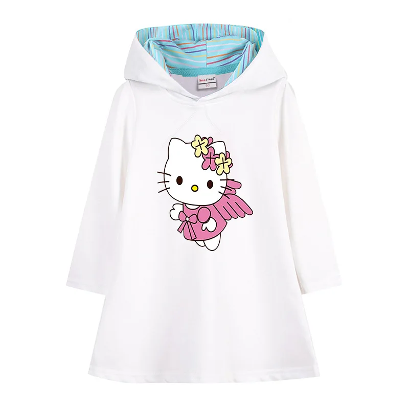 thumbnail image 1 of Ropa para niños de Hello Kitty, nuevo vestido deportivo de manga larga, falda con capucha de estilo occidental Simple para niñas, falda acampanada de dibujos animados para niños, 1 of 5