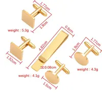 Men Cufflinks Tie Clip Set Stainless Steel 15mm Round and Square Blank Cufflinks With Tie Clip Set Men's Gift for Husband 6