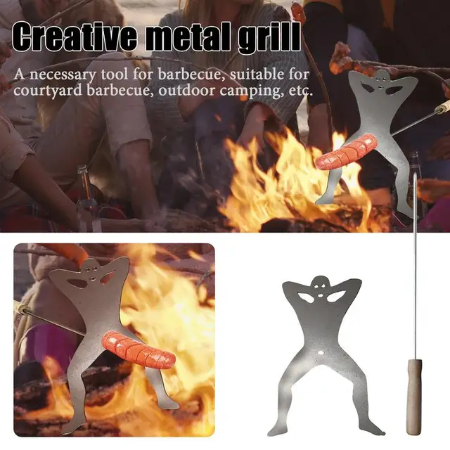 Vicces Rozsdamentes Acél Villa Barbecue Fa Fogantyúk Kreatív Férfiak Alakja Bot Villák Grilleszközök Kültéri - Image 2
