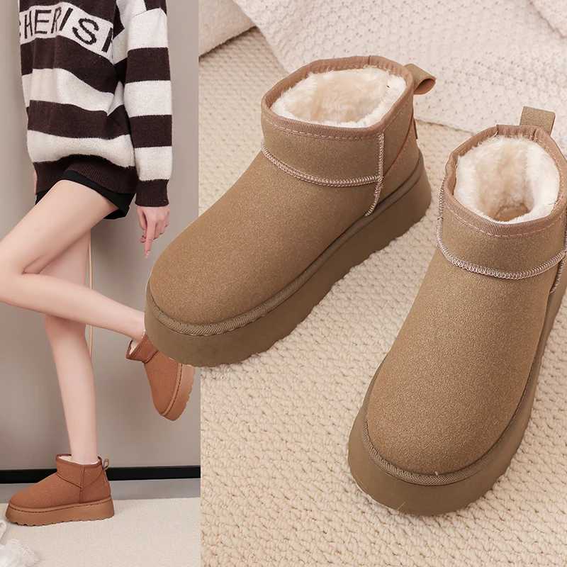 

Winter Women Short Plush Warm Snow Boots Thick-soled Flats Casual Shoes Chelsea Ankle Boots Platform Ladies Shoes Botas Mujer