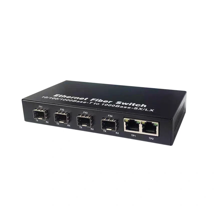 Wanglink Gigabit ethernet optical fiber switch  2 rj45 ports + 4 sfp sockets 1000Mbps media converter
