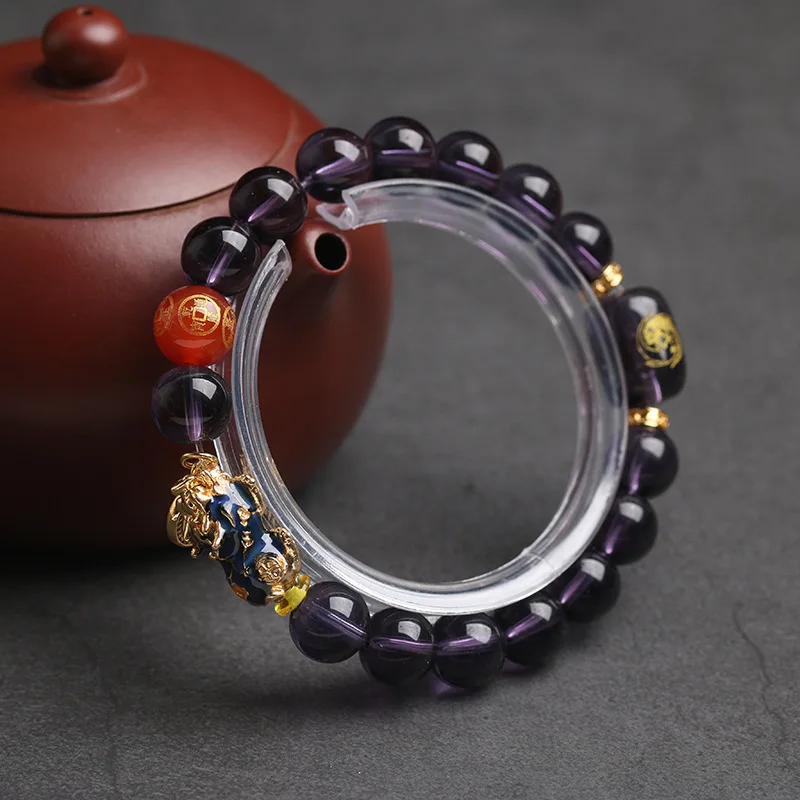 BOEYCJR Buddhism Pixiu Brave Troops Natural Stone Fasion Jewelry Couple Lucky Energy Bangles & Bracelets for Men or Women