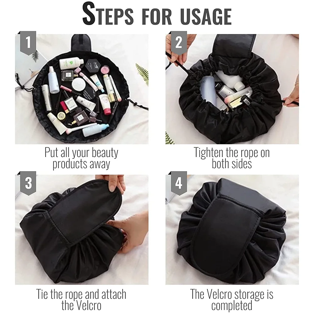 Fashion Rose Gold Letter Portable Lazy Storage Cosmetic Bag Drawstring Magic Makeup Pouch Large Capacity Travel Toiletry Bag 4