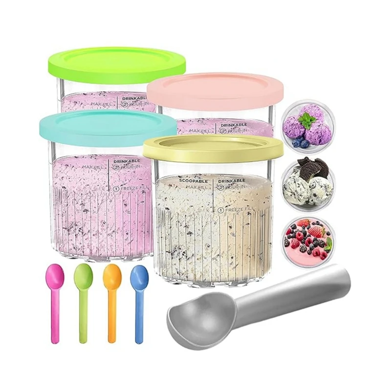 Ice Cream Containers Replacement For Ninja Creami Pints & Lids 24Oz Cups Creami Deluxe NC501 NC500 Series 5