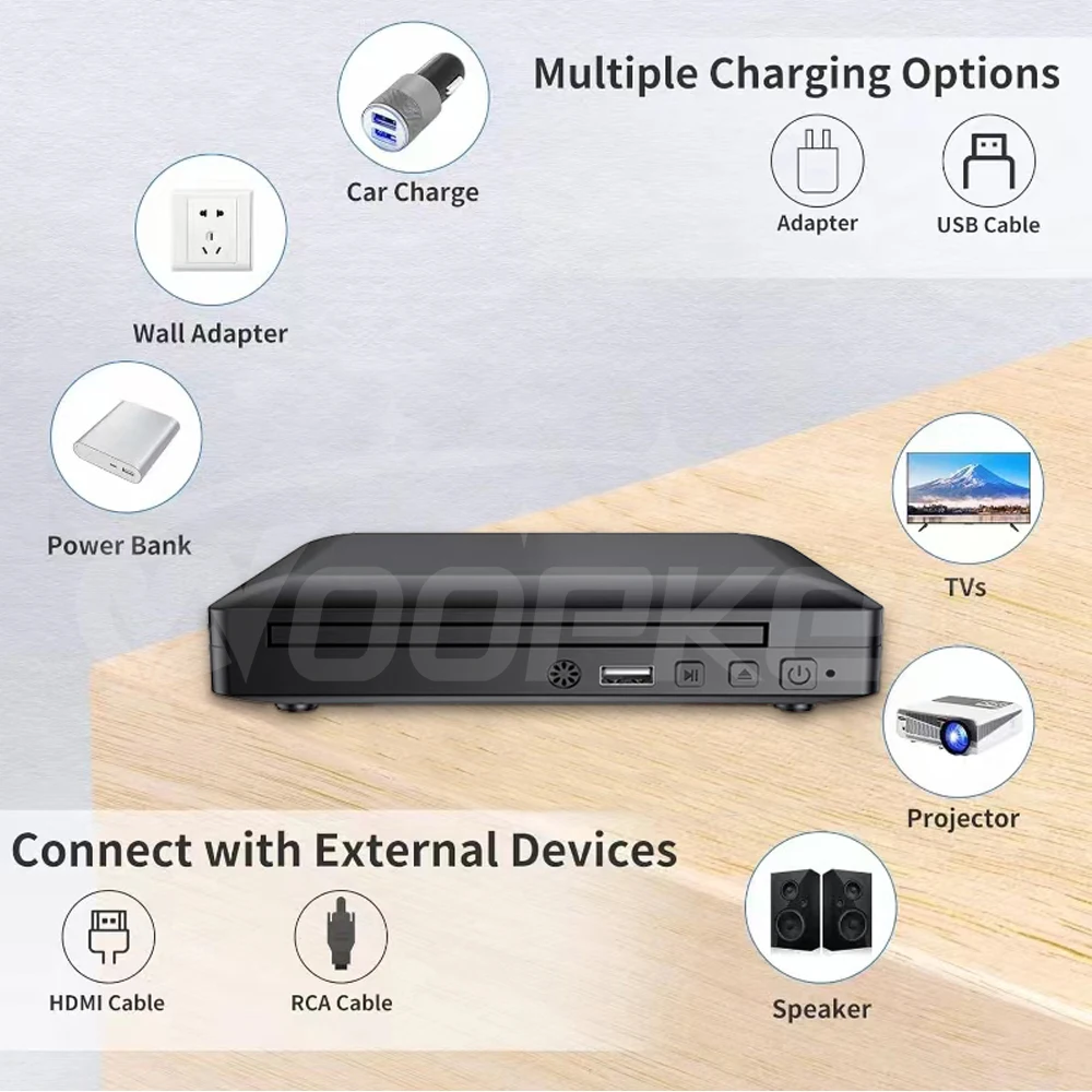 Woopker Mini DVD Player M218 with HD and RCA Cable 1080P PAL/NTSC USB 2.0 Portable CD Player Home Travel Region Free Universal