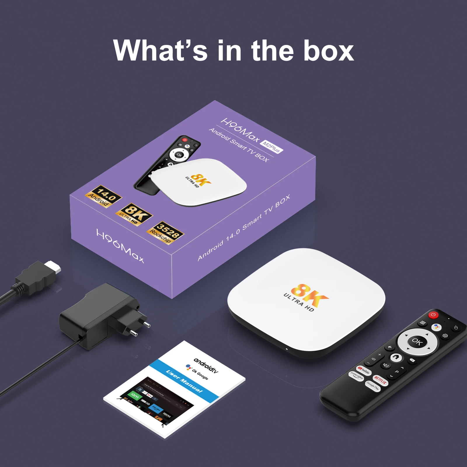 Smart TV Box H96 MAX M2 PLUS Rockchip RK3528 8K WiFi6 BT5.4 Google Voice Assista