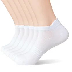 Breathable Cotton Ankle Socks - Unisex Plus Size Athletic Sports Socks, 6 Pairs - M (36-41) (WHITE)