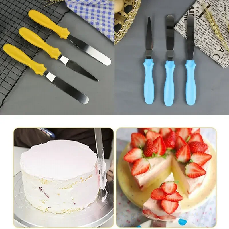 3Pcs Cake Spatula Set Stainless Steel Butter Cream Icing Frosting Knife Smoother Pastry Fondant Cookie Scraper Cake Baking Tool