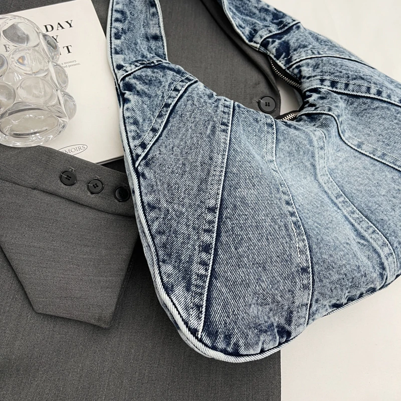 2024 New Denim Shoulder Bags For Women Simple Blue Canvas Casual Totes 100% Cotton Pastoral Packages Korea Style Cloth Handbags