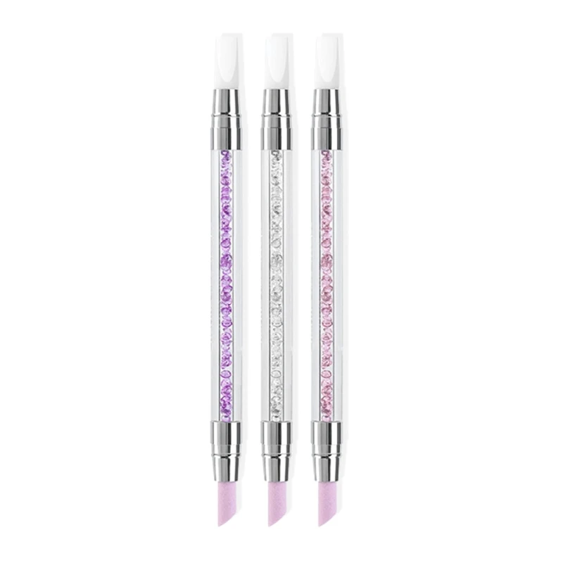 

Stone Cuticle Pusher Rhinestones Handle Art Tool Silicone Art Brushes Sculpture Pen for Home Salon R3MF