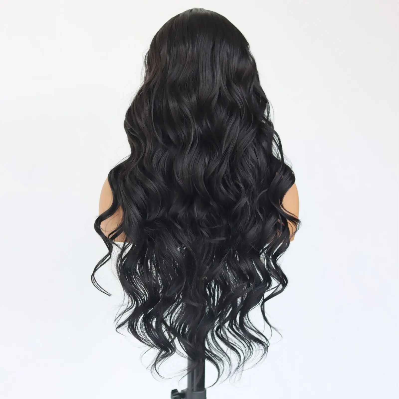 Natural Black 13×4 Lace Front Wig Long Body Wavy Synthetic Wigs Pre Plucked Natural Hairline Wig For Women