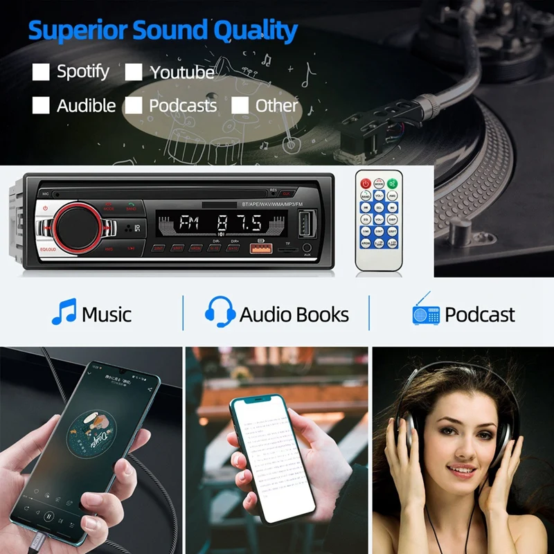 Автомобильный Bluetooth MP3-плеер 12 в, FM-радио, стерео, громкая связь, стереоплеер, дисплей с подсветкой, прочный CD-плеер с USB-зарядкой (art.: 3920c425147fc) - 3920c425147fc