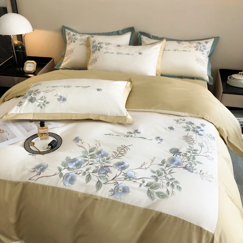 Waliicorners Flowers Quilt Duvet Cover Set Bed Linen Pillow Shams 4Pcs Elegant Orchid Embroidery 1000TC Egyptian Cotton Luxury Bedding Set 33 S6cf9ab17dec64c42a093d3b7cf93dfe4m