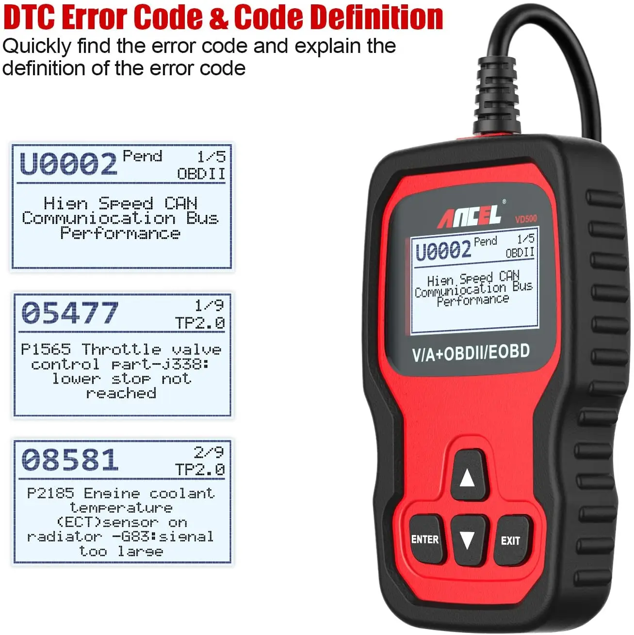 Ancel VD500 Automotive OBD2 Scanner For VW/Audi Full System Code Reader ABS EPB Oil Reset Car Diagnostic Tools For VAG Skoda 6