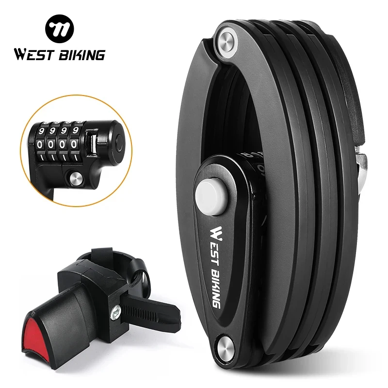 

WEST BIKING Anti Theft Bike Lock Alloy Steel Foldable MTB Road Bicycle Password Lock for Scooter E-Bike Cycling Accessories