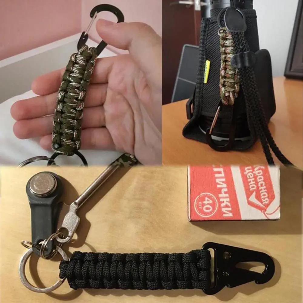 Survival Outdoor Umbrella rope Braided Lanyard Buckle Hook Keychain Carabiner
