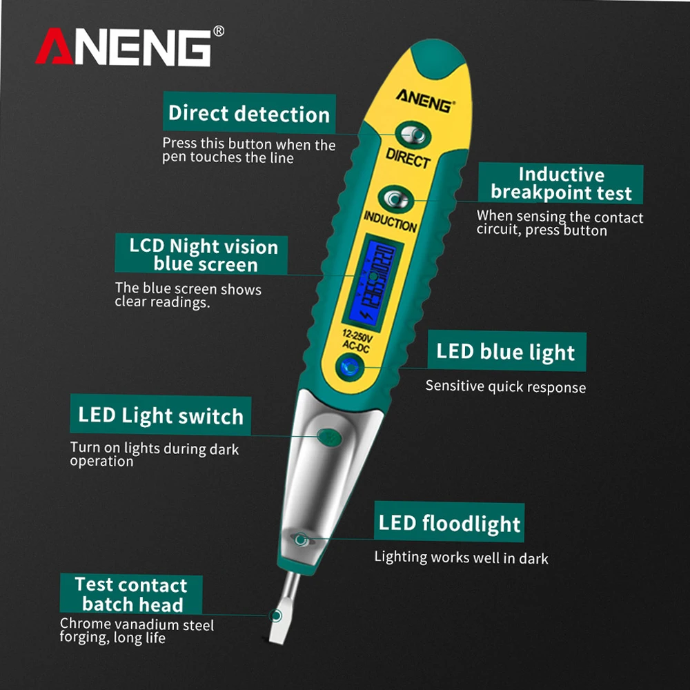 ANENG LCD  ÷  ׽Ʈ ,  ׽,  ũ ̹ , AC/DC 12-250V