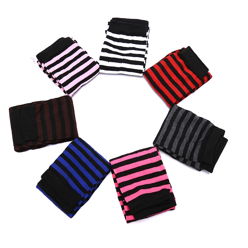 Fingerless Gloves Knitted Striped Warm Women Arm Warmer Long Gloves Protection Arm Sleeves
