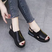 Sandales d'été à l'offre elles compensées pour femmes, chaussures de plage rétro, décontractées, Peep Parker, douces et confortables 4