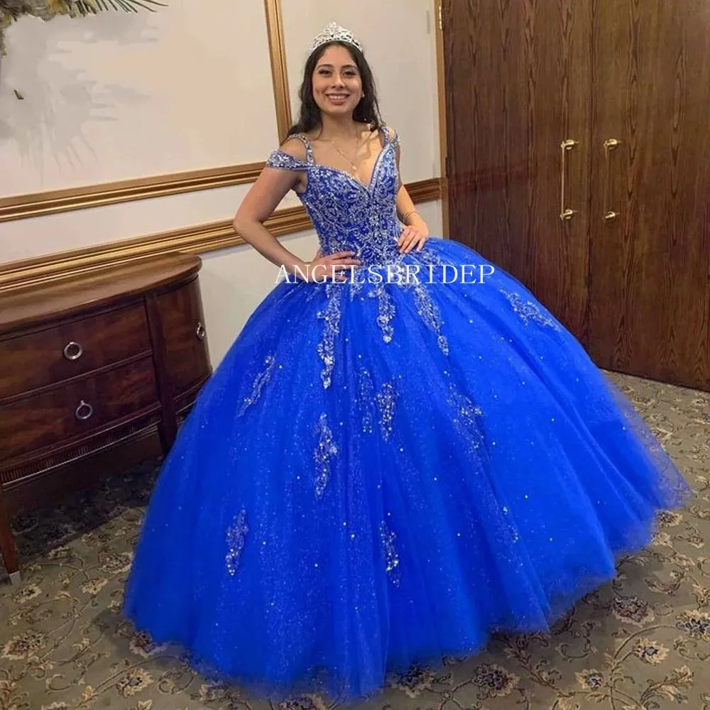 

Angelsbridep Royal Blue Appliques Princess Ball Gown 15 Year Old Quinceanera Dresses Celebrity Birthday Vestidos De Quinceañera