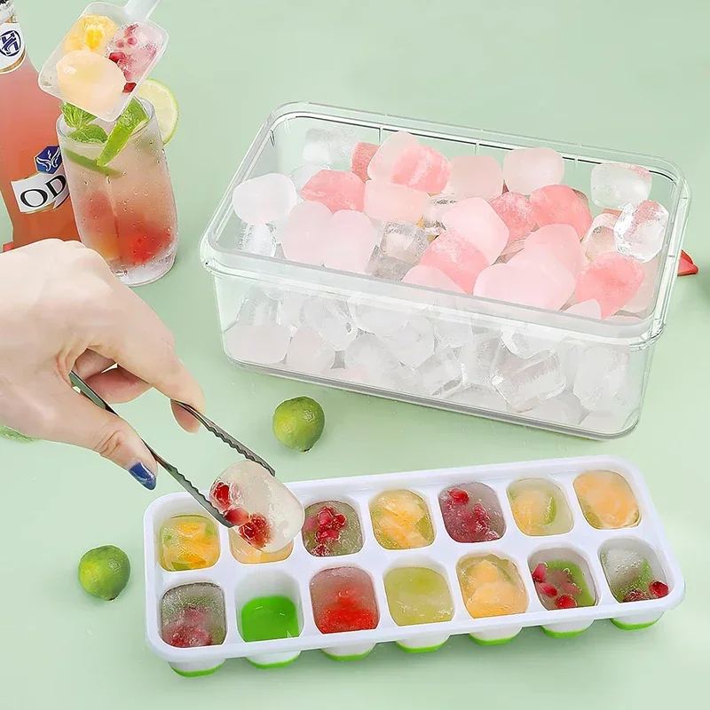 Square Silicone Ice Cube Tray Molds With Lid Silicone 14-cube Ice Cube Tray Food Grade Reusable Elastic DIY Iced box Model Tools