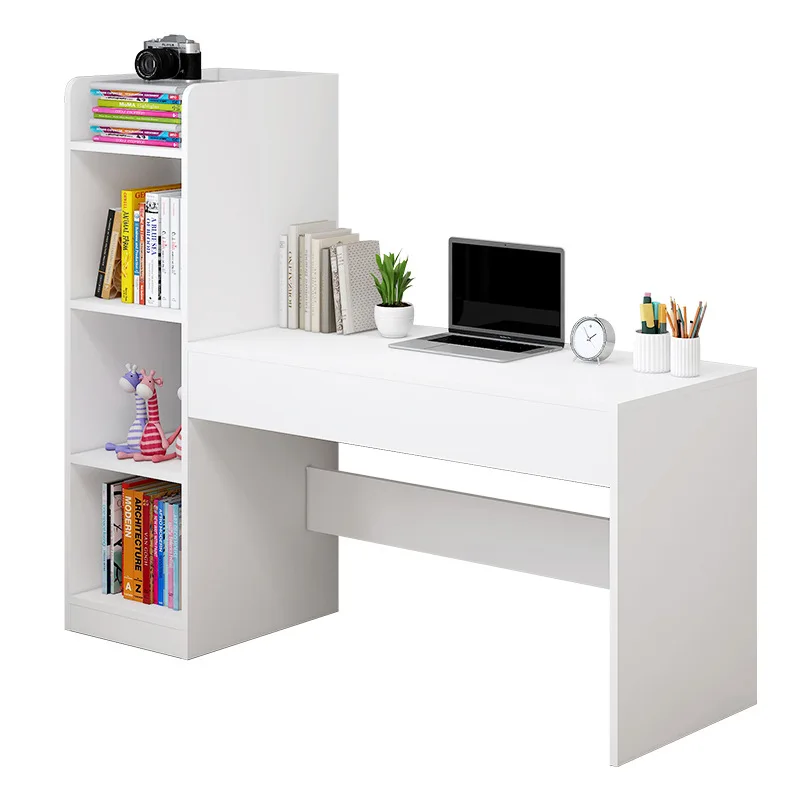 Computer Desk Home Student Desk Bookshelf Combination with Storage Shelf  and 2 Drawers Simple Bedroom Office Desk