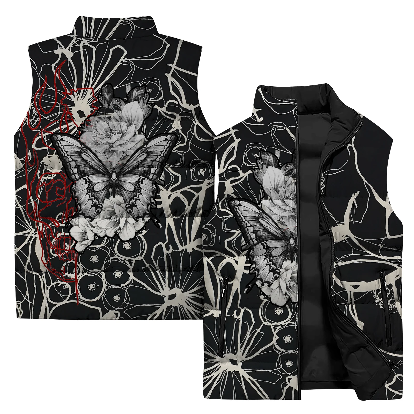 thumbnail image 1 of Abrigo de hombre duradero Butterfly Weste, chaquetas de plumón con diseño de dragón fresco y animal para hombre, chaleco acolchado cálido y moderno a la moda 2024 para hombre, chaleco contra el viento, 1 of 4