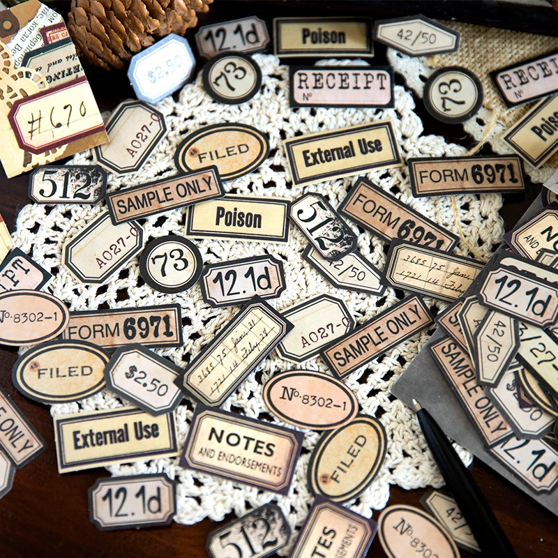

45Sheet Material Label sticker pack vintage time series handbook collage decorative Materialbottoming mark 130*95MM