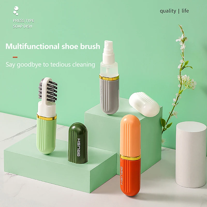 

Double Headed Cleaning Shoe Brush Soft Bristled With Liquid Dispensing Bottles Cleaning Tools Clothes Board Suede Shoe Brush