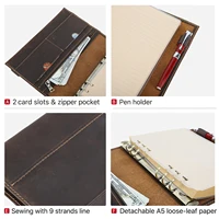 A5 Retro Notebook Soft Leather Padfolio Ring Binder Loose-Leaf Paper for Students Business Office School Stationery Supplies 4