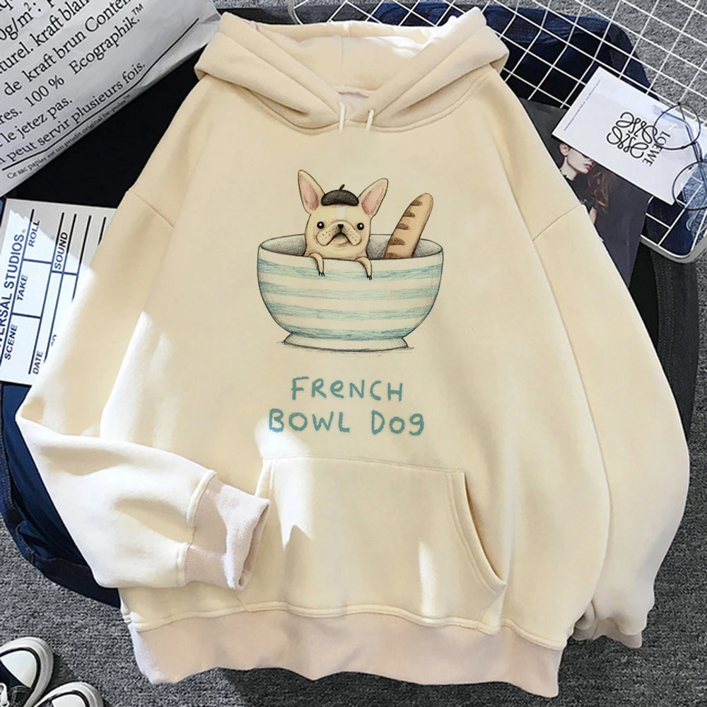 

French Bulldog hoodies women anime long sleeve top sweater hoddies female japanese Hooded Shirt