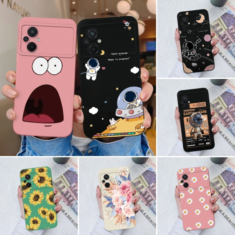 Custodie Per Xiaomi Poco M5 M5S Astronaut Flower Soft Liquid Silicone Full Protection Anti Drop Back Cover Per Pocom5 M5 S Funda