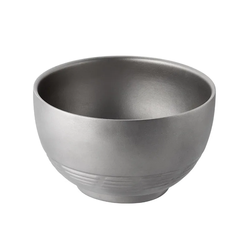 

8 Pieces Titanium Bowl Tableware Double Layer Heat Insulation Titanium Tableware Camping Soup Rice Bowl Non Slip Bowl Bottom