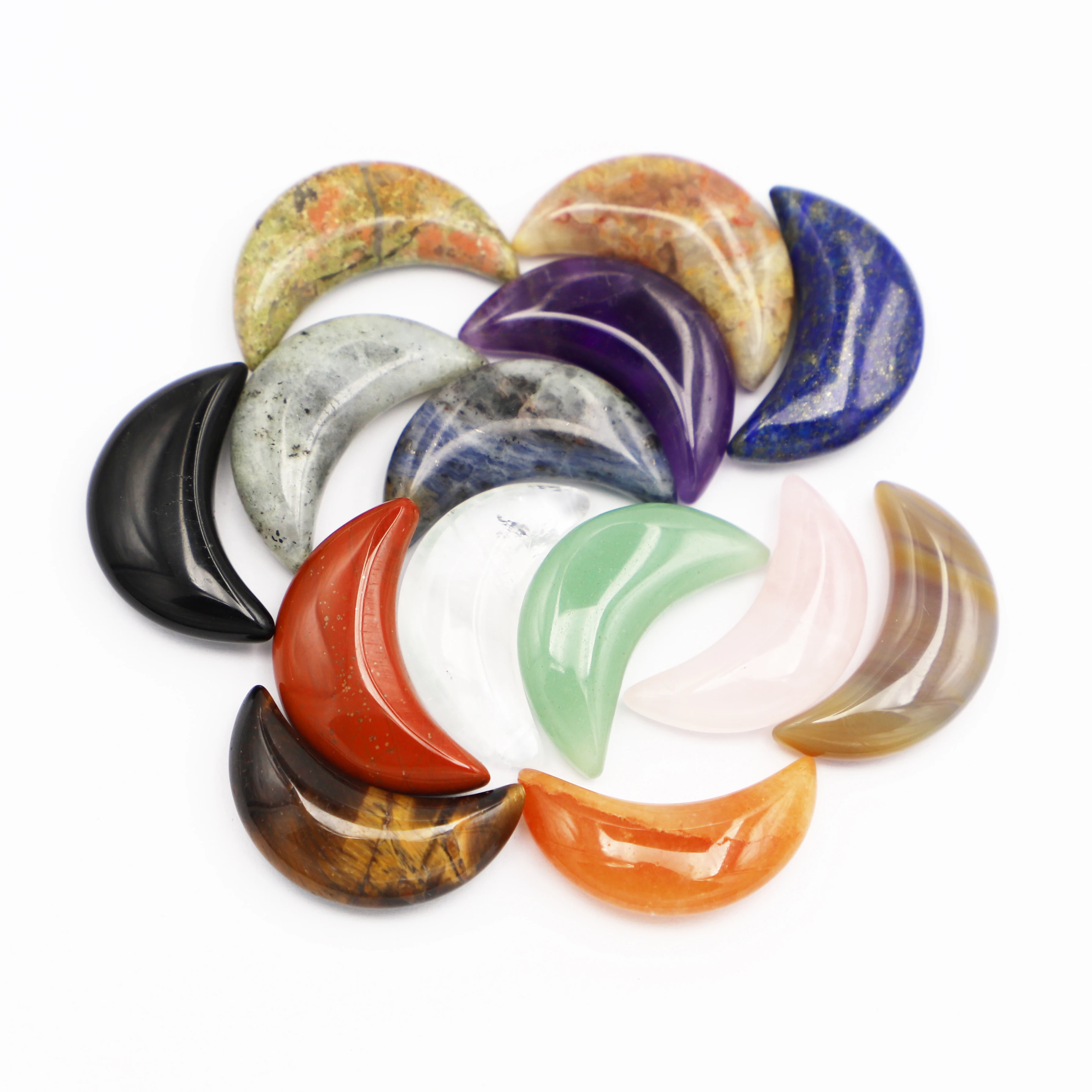 Natural Stone Crescent Ornaments Aventurine Quartz Crystal Moon Balancing Charms Reiki Energy Meditation DIY 10Pcs Free Shipping