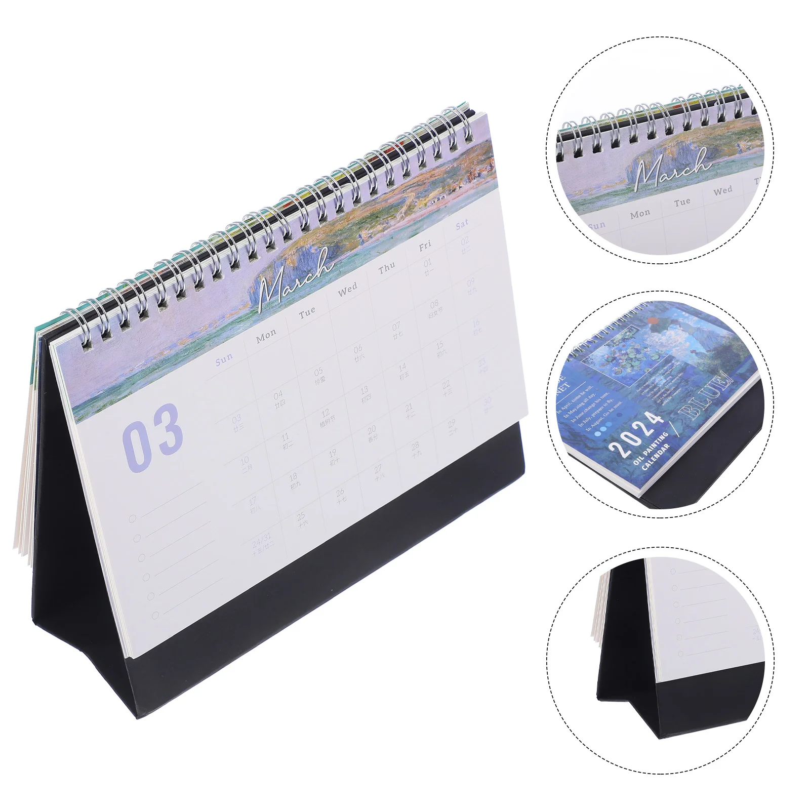 

Standing Flip Desk Calendar 2024 Monet Oil Painting Schedule Planner Spiral Bound Freestanding Calendar