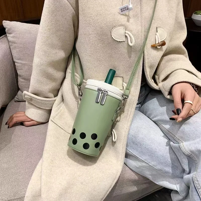 Personalized Bag for Women, Milk Tea Cup Shaped Bucket Bag, Crossbody Shoulder Bag, Kawaii Bubble Tea Boba Milk Handbag, Trendy 3