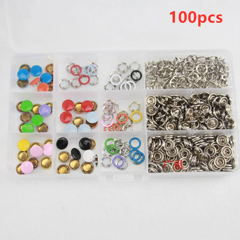 Snap Button Plier Tool 100/200 Set 10Color Metal DIY Hand Pressure Studs Fasteners Kit Installing Clothes Bag Sewing Accessories 6