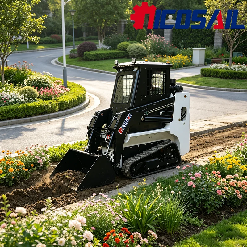 Neuester Kompaktlader mit geschlossener Kabine, anpassbar, CE- und EPA-zertifiziert, mit mehreren Anbaugeräten für Garten- und Kommunalarbeiten