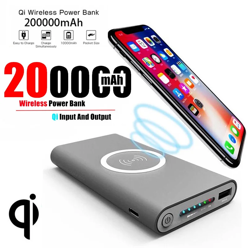 200000mAh Wireless Power Bank Fast Charging UltraLarge Capacity Mobile Power Supply Built-In Cable Portable Safe Powerbank 2
