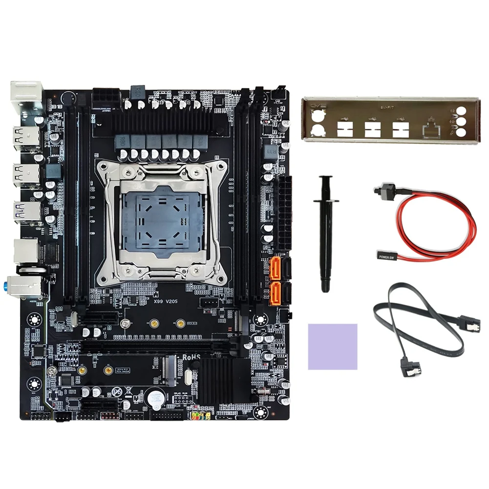 

X99 Motherboard+Baffle+SATA Cable+Switch Cable+Thermal Grease+Thermal Pad LGA2011-3 DDR4 for 4X32G for E5-2678 V3 CPU