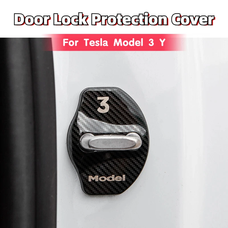 Couvercle de protection en acier inoxydable pour boucle de verrouillage de porte de voiture Tesla modèle 3 Y accessoires de décoration de protection 2017-2023_voghion.com