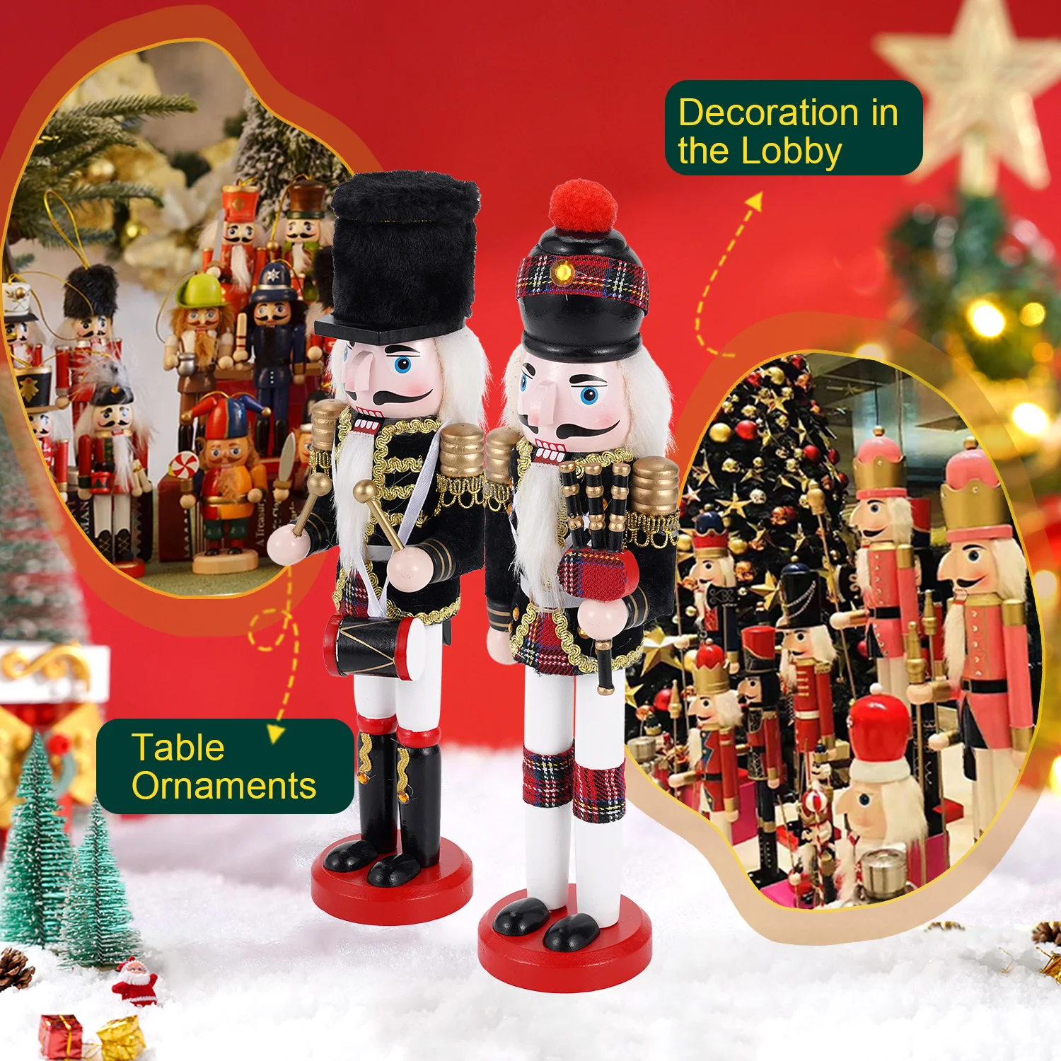 Zweiteilige handgemachte 30 cm Nussknacker Soldat Holzpuppe kreative Statue Urlaub Weihnachtsgeschenk Neujahr Home Desktop Dekoration – Detail 1